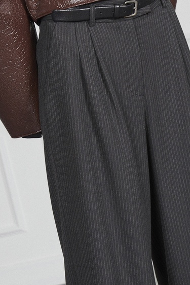  Çizgili Pileli Palazzo Pantolon