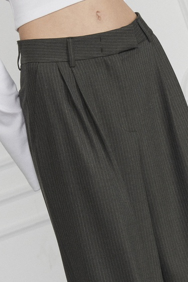  Çizgili Pileli Palazzo Pantolon