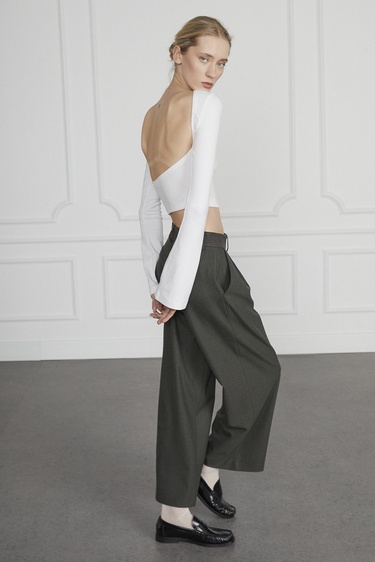  Çizgili Pileli Palazzo Pantolon