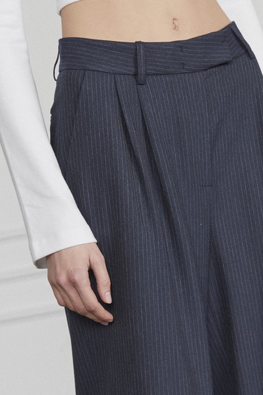  Çizgili Pileli Palazzo Pantolon