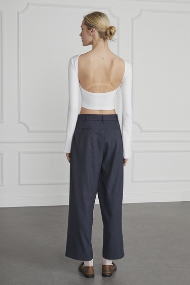  Çizgili Pileli Palazzo Pantolon