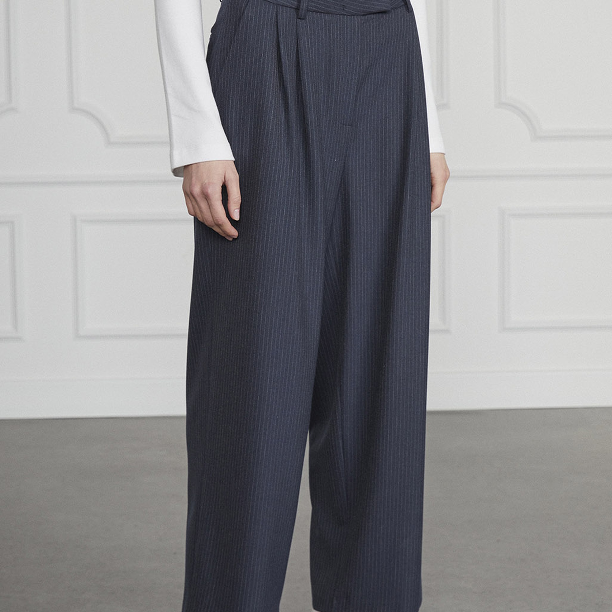 Çizgili Pileli Palazzo Pantolon