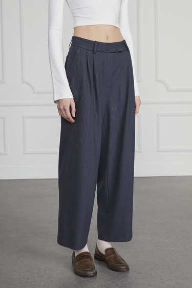  Çizgili Pileli Palazzo Pantolon