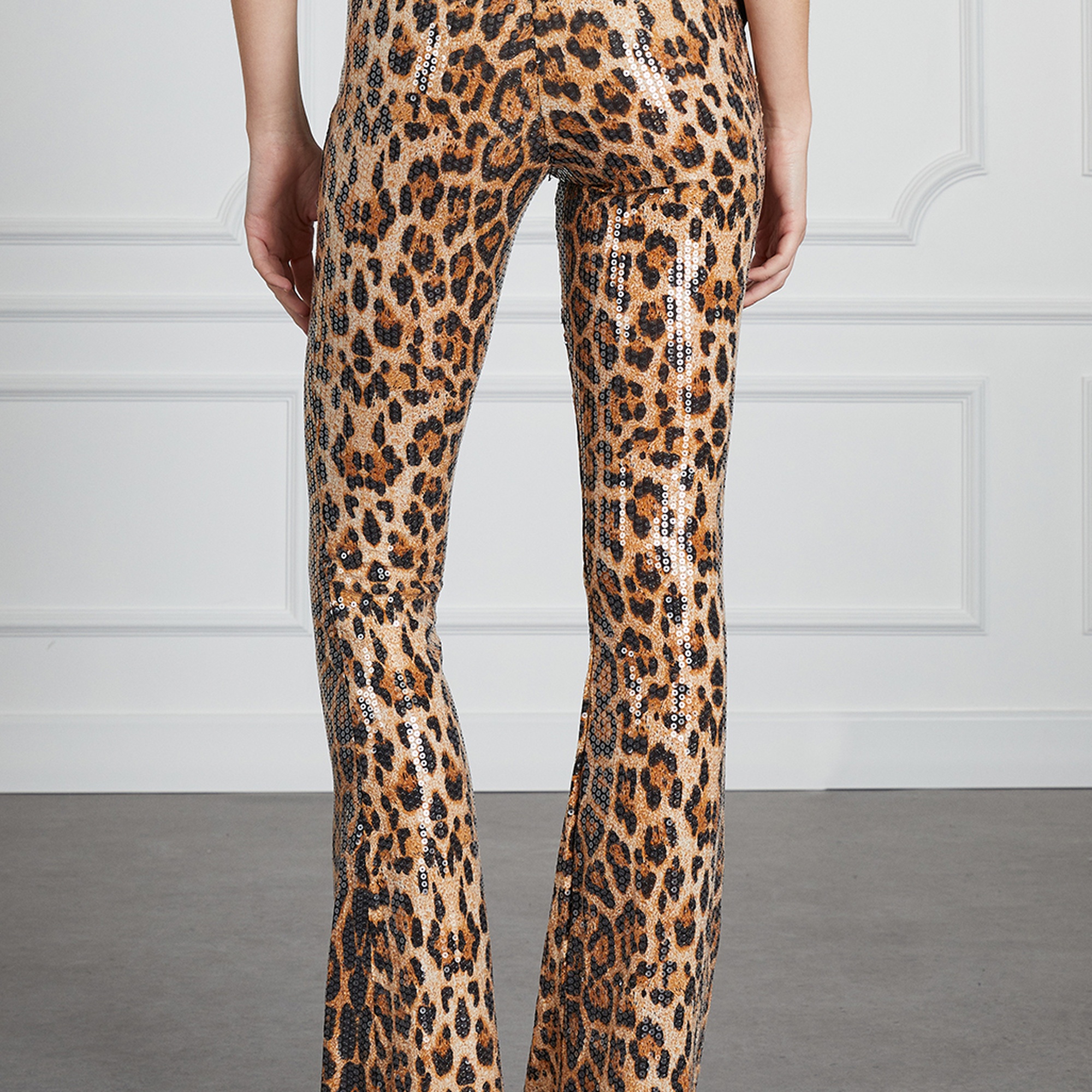 Leopar Desenli Payetli Pantolon