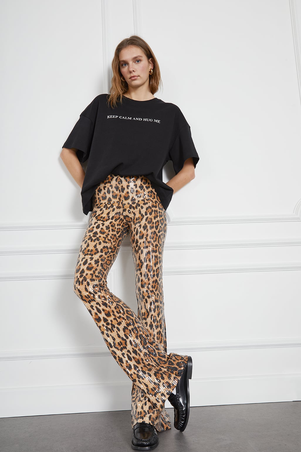  Leopar Desenli Payetli Pantolon