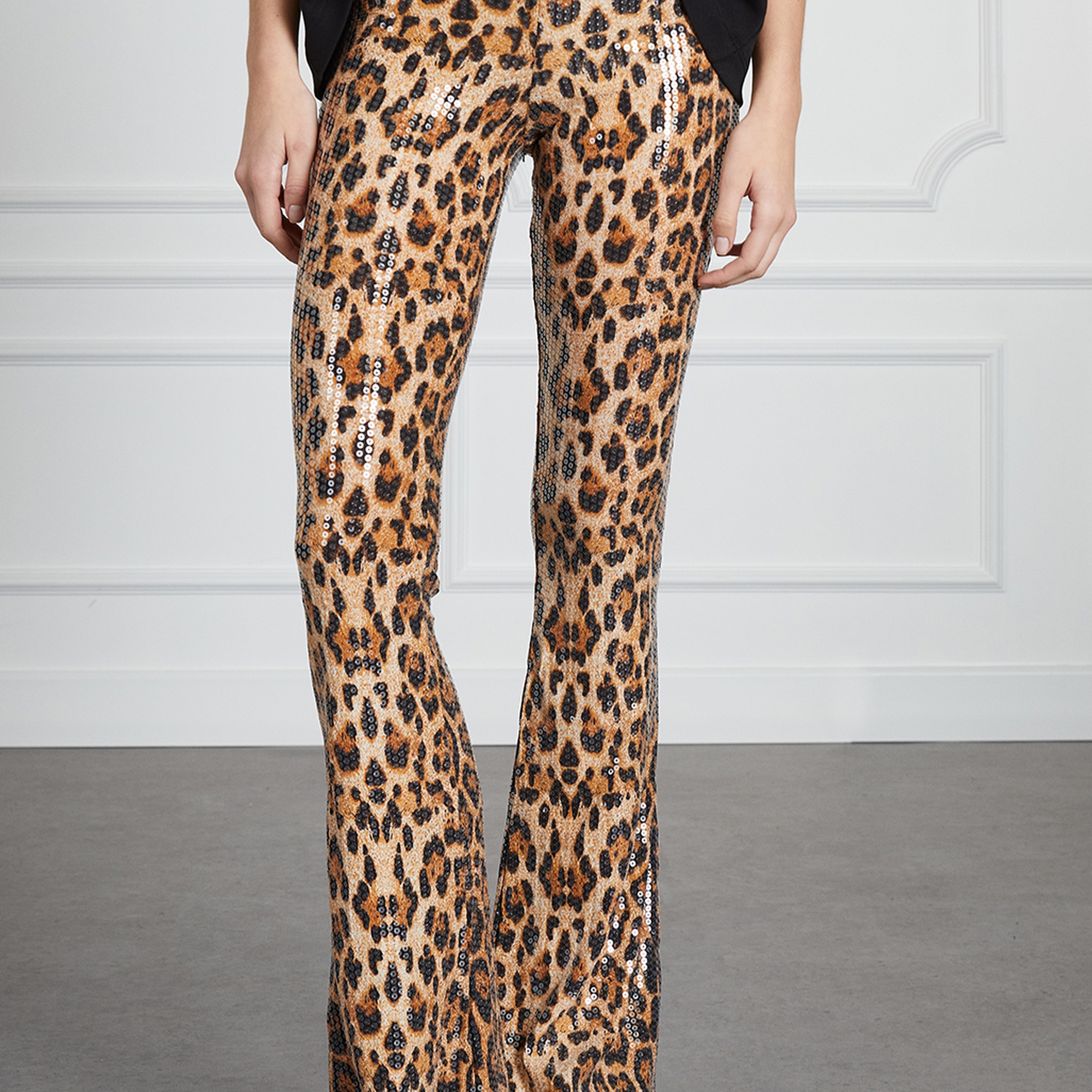 Leopar Desenli Payetli Pantolon