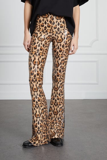 Leopar Desenli Payetli Pantolon