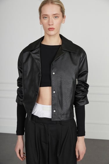  Biye Detaylı Deri Ceket