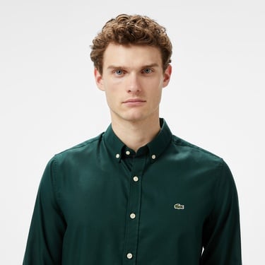 Lacoste Erkek Slim Fit Düğmeli Yaka Koyu Yeşil Gömlek