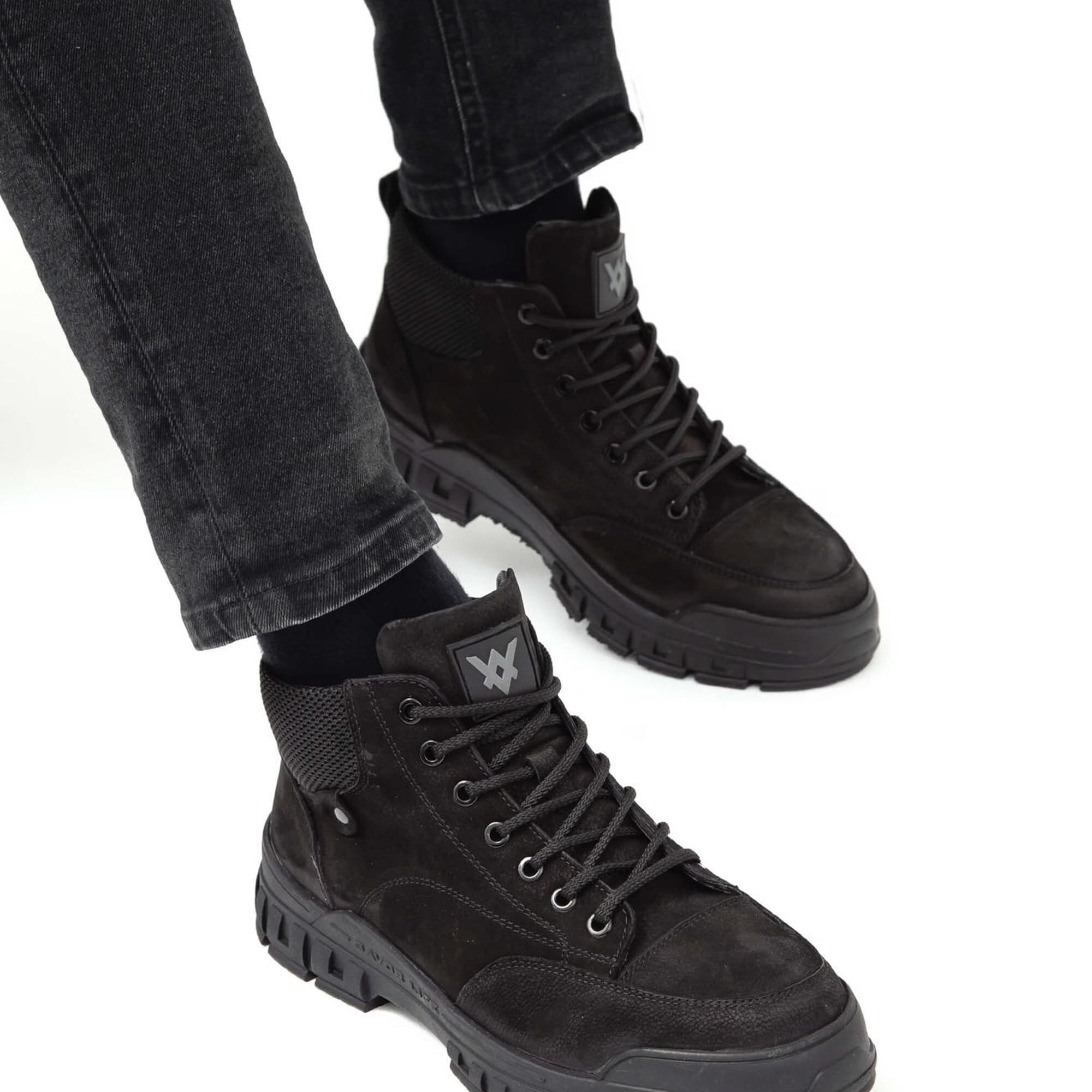 Valmenti Erkek Siyah Nubuk Hakiki Deri Casual Bot