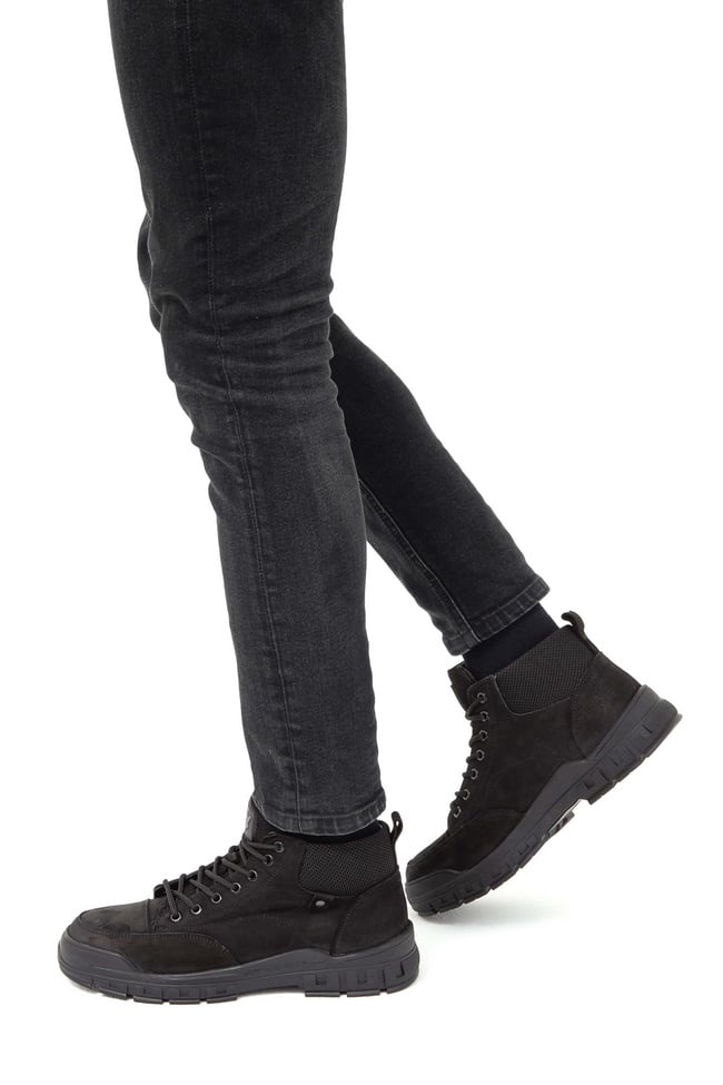  Valmenti Erkek Siyah Nubuk Hakiki Deri Casual Bot