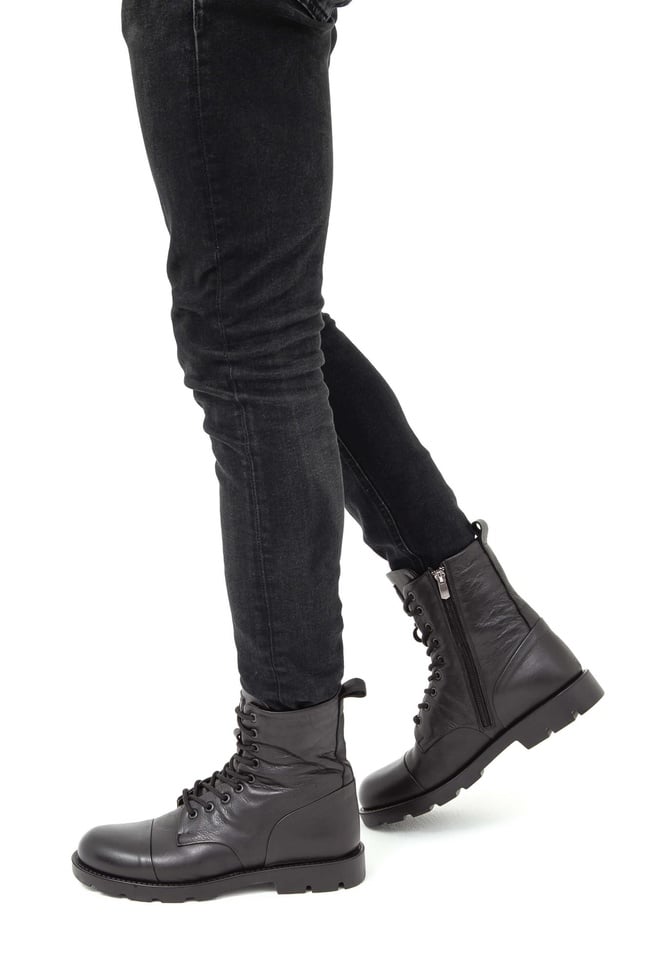  Valmenti Dabih Erkek Siyah Hakiki Deri Casual Bot