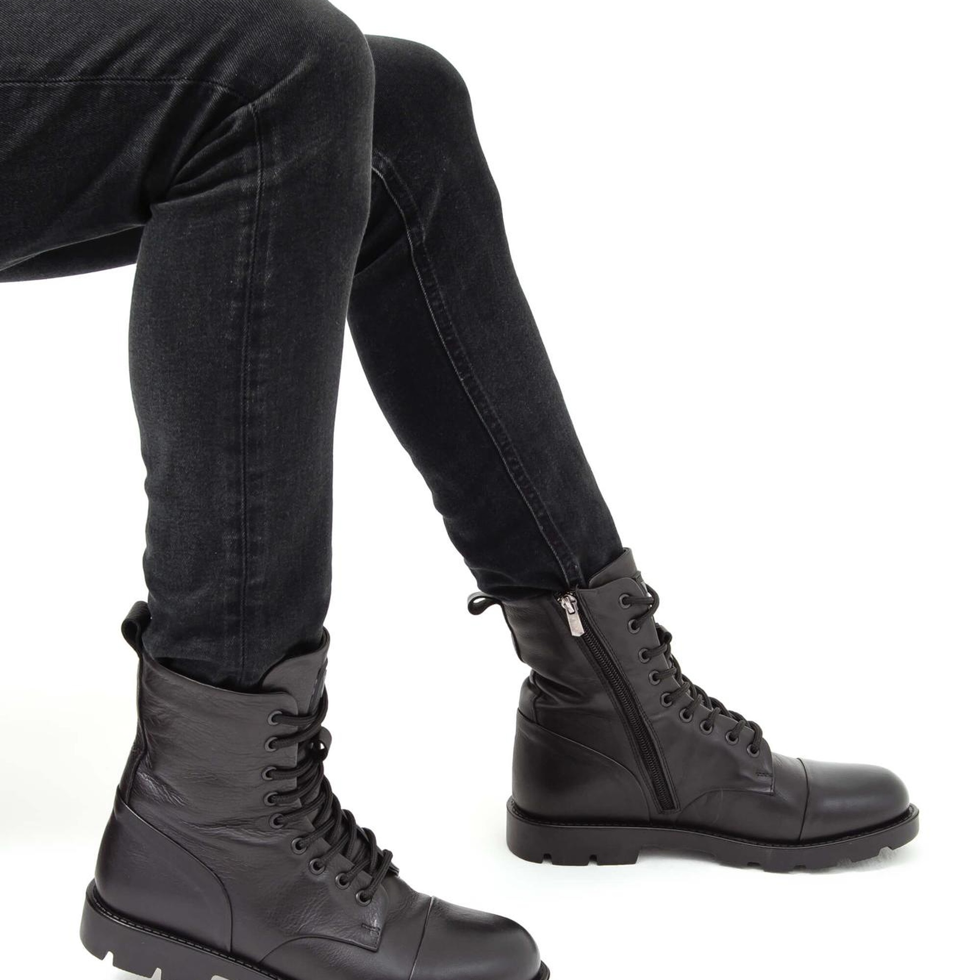 Valmenti Dabih Erkek Siyah Hakiki Deri Casual Bot