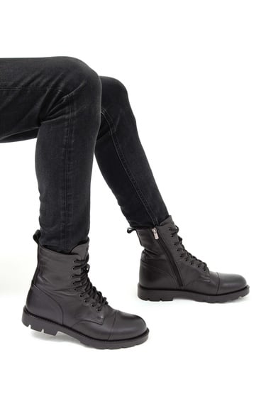  Valmenti Dabih Erkek Siyah Hakiki Deri Casual Bot