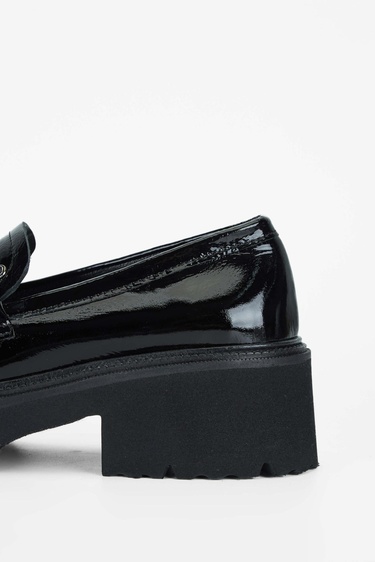  Tamer Tanca Kadın Hakiki Deri Siyah Loafer Ayakkabı