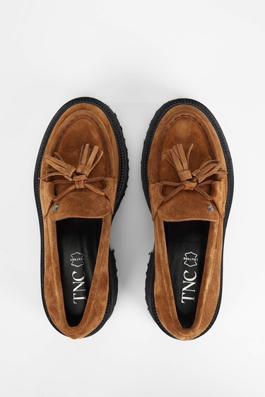  Tamer Tanca Kadın Hakiki Deri Taba Süet Loafer Ayakkabı