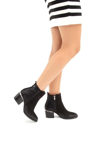  Tamer Tanca Kadın Hakiki Deri Siyah Nubuk Klasik Bot