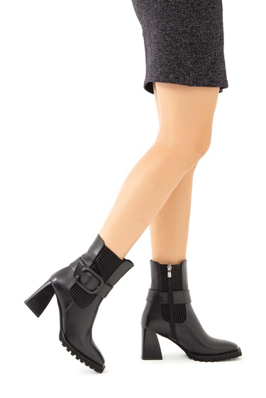  Tamer Tanca Kadın Hakiki Deri Siyah Deri Topuklu Bot