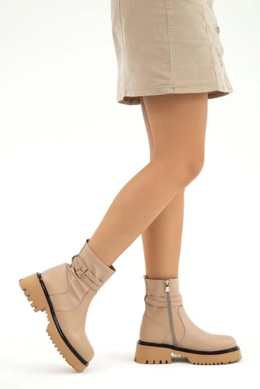  Tamer Tanca Kadın Hakiki Deri Bej Günlük Bot