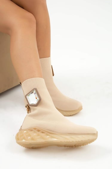  Tamer Tanca Kadın Triko Bej Casual Bot