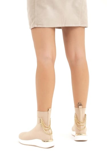  Tamer Tanca Kadın Triko Bej Casual Bot