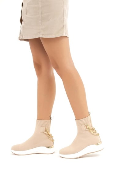  Tamer Tanca Kadın Triko Bej Casual Bot