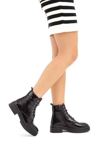  Tamer Tanca Kadın Hakiki Deri Siyah Rugan Casual Bot