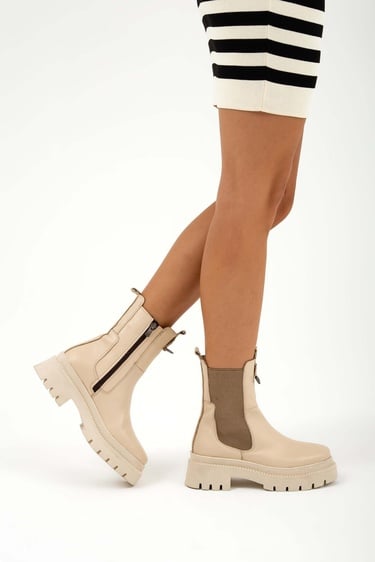  Tamer Tanca Kadın Hakiki Deri Bej Günlük Bot