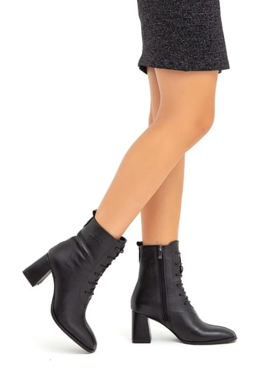  Tamer Tanca Kadın Hakiki Deri Siyah Bot