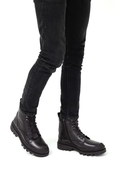  Tamer Tanca Erkek Hakiki Deri Siyah Casual Bot