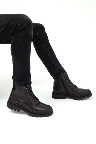  Tamer Tanca Erkek Hakiki Deri Siyah Casual Bot