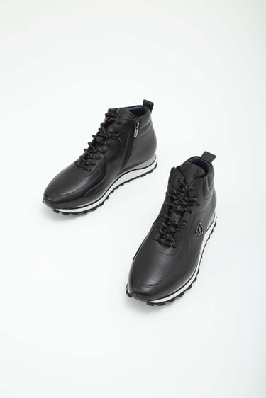  Tamer Tanca Erkek Hakiki Deri Siyah Casual Bot