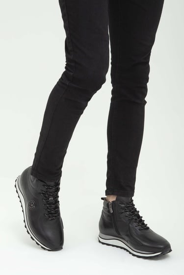  Tamer Tanca Erkek Hakiki Deri Siyah Casual Bot