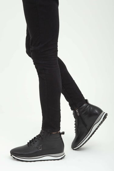  Tamer Tanca Erkek Hakiki Deri Siyah Casual Bot