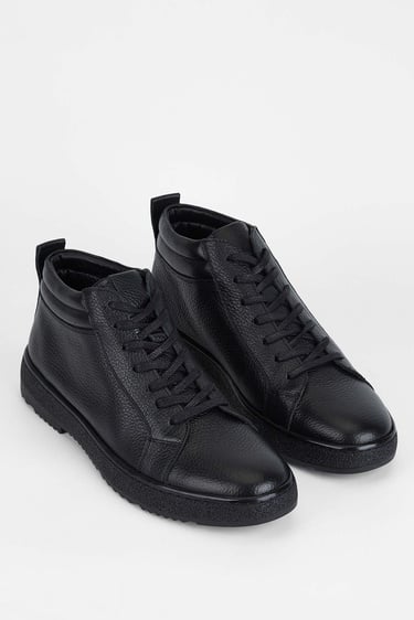  Tamer Tanca Erkek Hakiki Deri Siyah Casual Bot