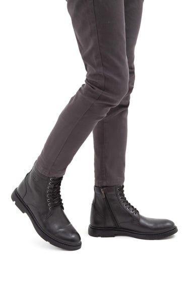  Tamer Tanca Erkek Hakiki Deri Siyah Klasik Bot