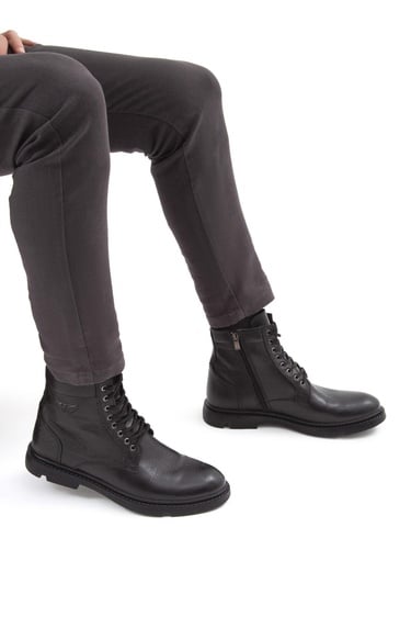  Tamer Tanca Erkek Hakiki Deri Siyah Klasik Bot