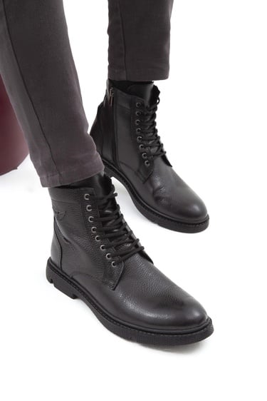  Tamer Tanca Erkek Hakiki Deri Siyah Klasik Bot