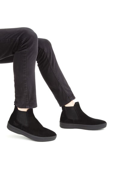  Tamer Tanca Erkek Hakiki Deri Siyah Süet Casual Bot