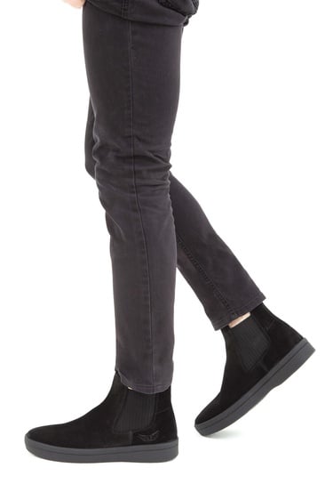  Tamer Tanca Erkek Hakiki Deri Siyah Süet Casual Bot