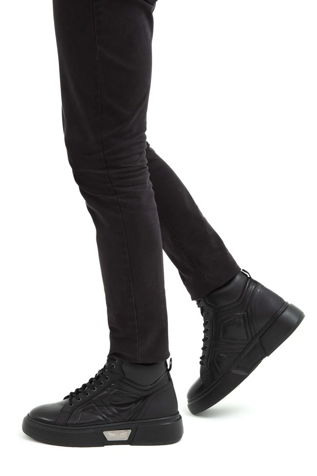  Tamer Tanca Erkek Hakiki Deri Siyah Casual Bot