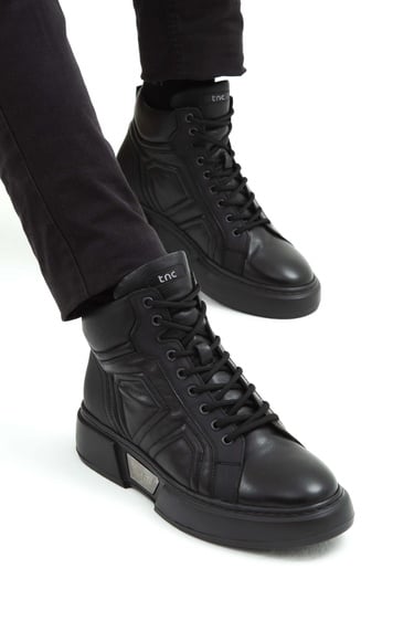  Tamer Tanca Erkek Hakiki Deri Siyah Casual Bot