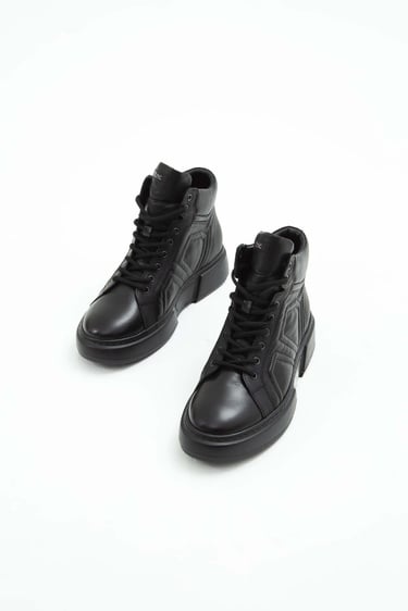  Tamer Tanca Erkek Hakiki Deri Siyah Casual Bot