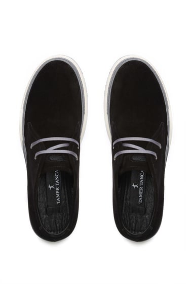  Tamer Tanca Erkek Hakiki Deri Siyah Süet Casual Bot