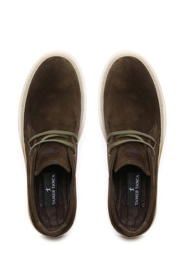  Tamer Tanca Erkek Hakiki Deri Yeşil Süet Casual Bot