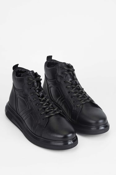  Tamer Tanca Erkek Hakiki Deri Siyah Casual Bot