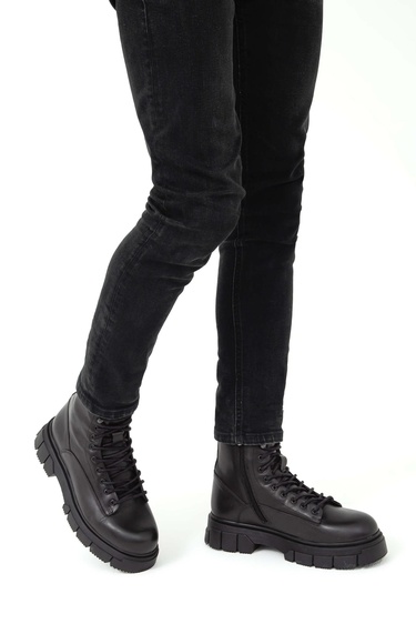  Tamer Tanca Erkek Hakiki Deri Siyah Casual Bot