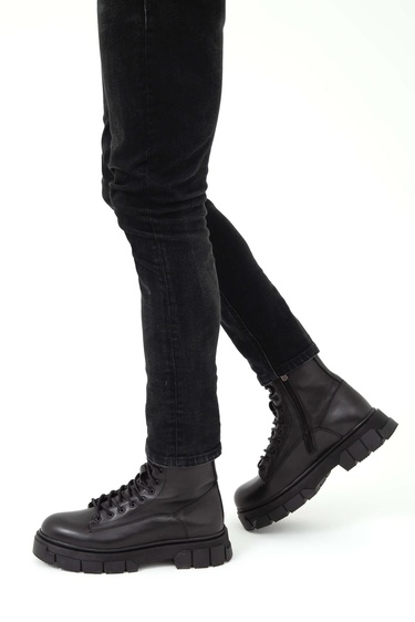  Tamer Tanca Erkek Hakiki Deri Siyah Casual Bot