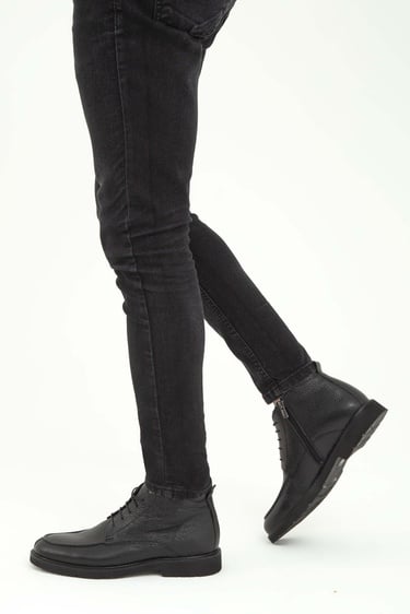  Tamer Tanca Erkek Hakiki Deri Siyah Klasik Bot