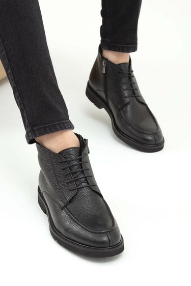  Tamer Tanca Erkek Hakiki Deri Siyah Klasik Bot